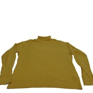 Jeanne‎ Pierre Womens Sweater Yellow Cable Knit Turtleneck 100% Cotton Large